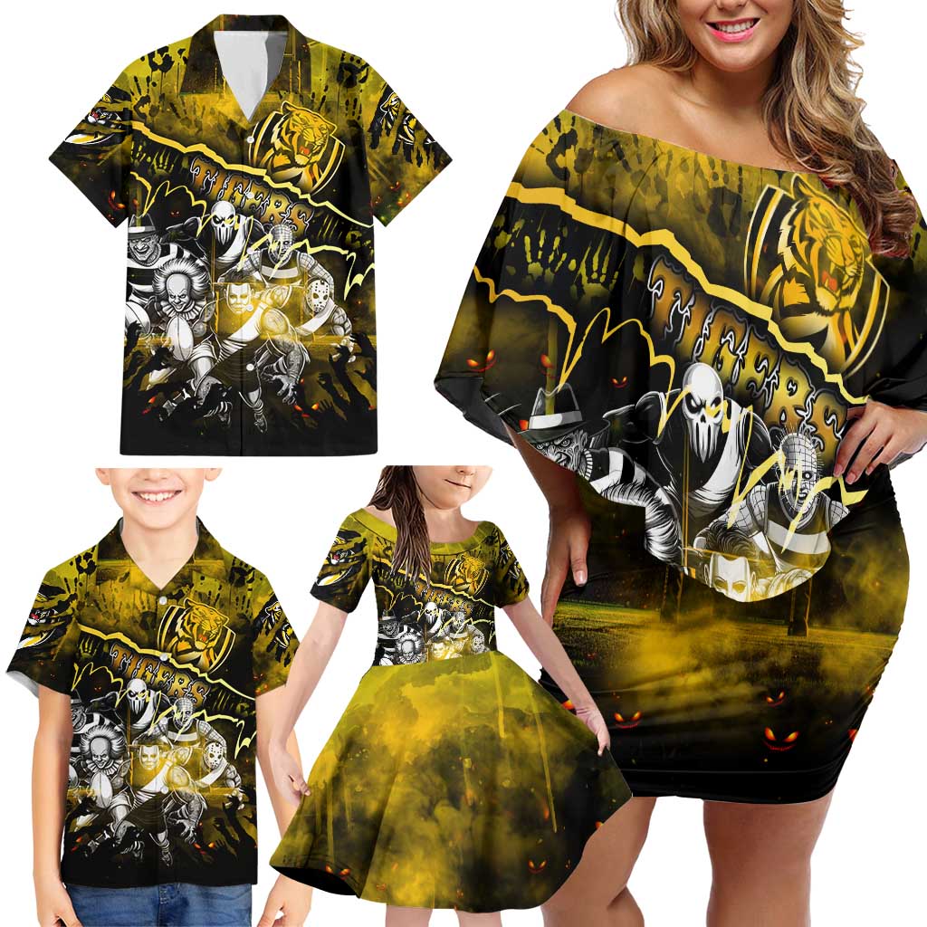 Step Into Horror Domain Tiger Football Family Matching Off Shoulder Short Dress and Hawaiian Shirt Halloween Horror Movie Characters - Aussie Hoodie
