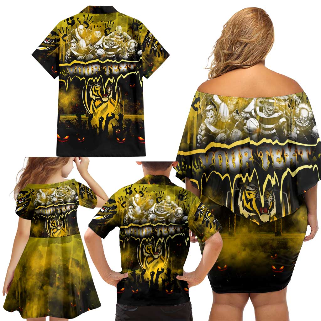 Step Into Horror Domain Tiger Football Family Matching Off Shoulder Short Dress and Hawaiian Shirt Halloween Horror Movie Characters - Aussie Hoodie