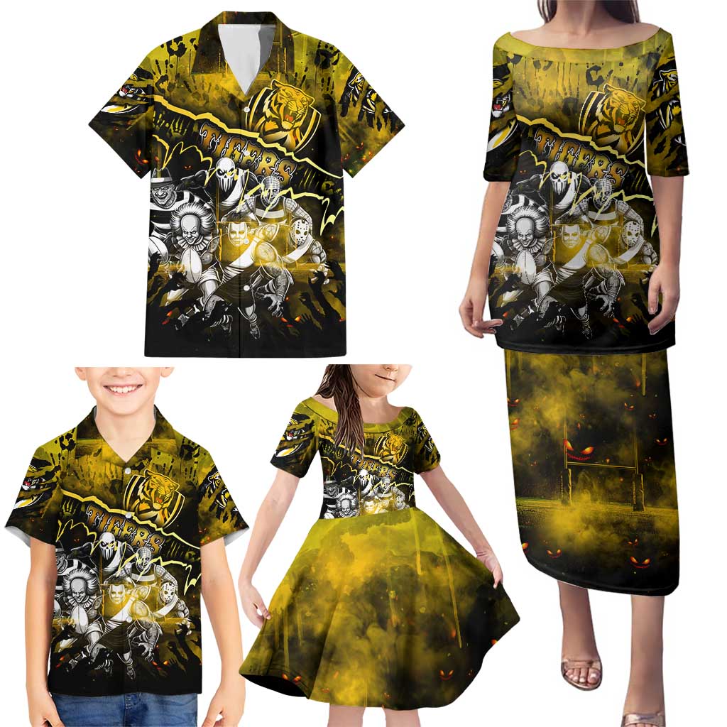 Step Into Horror Domain Tiger Football Family Matching Puletasi and Hawaiian Shirt Halloween Horror Movie Characters - Aussie Hoodie