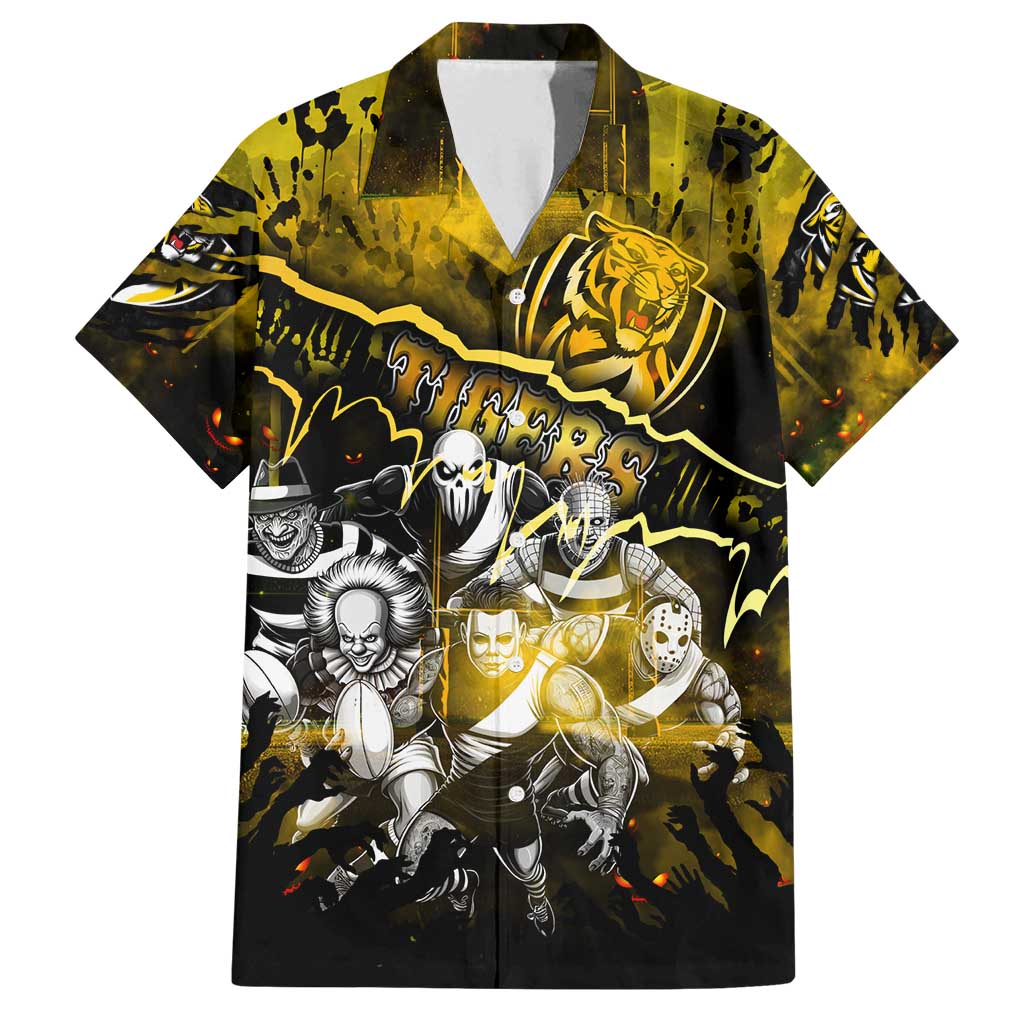Step Into Horror Domain Tiger Football Family Matching Puletasi and Hawaiian Shirt Halloween Horror Movie Characters - Aussie Hoodie