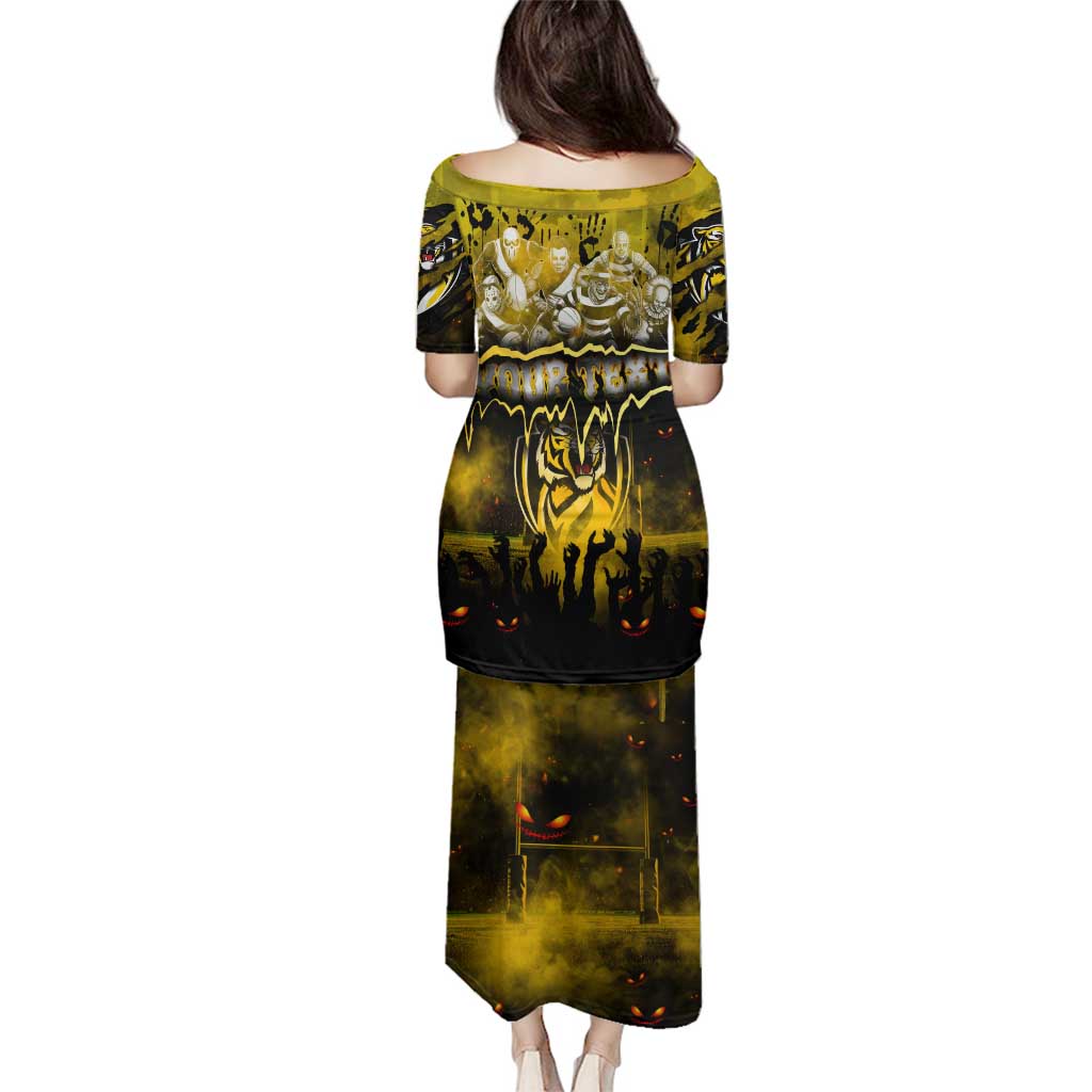 Step Into Horror Domain Tiger Football Family Matching Puletasi and Hawaiian Shirt Halloween Horror Movie Characters - Aussie Hoodie
