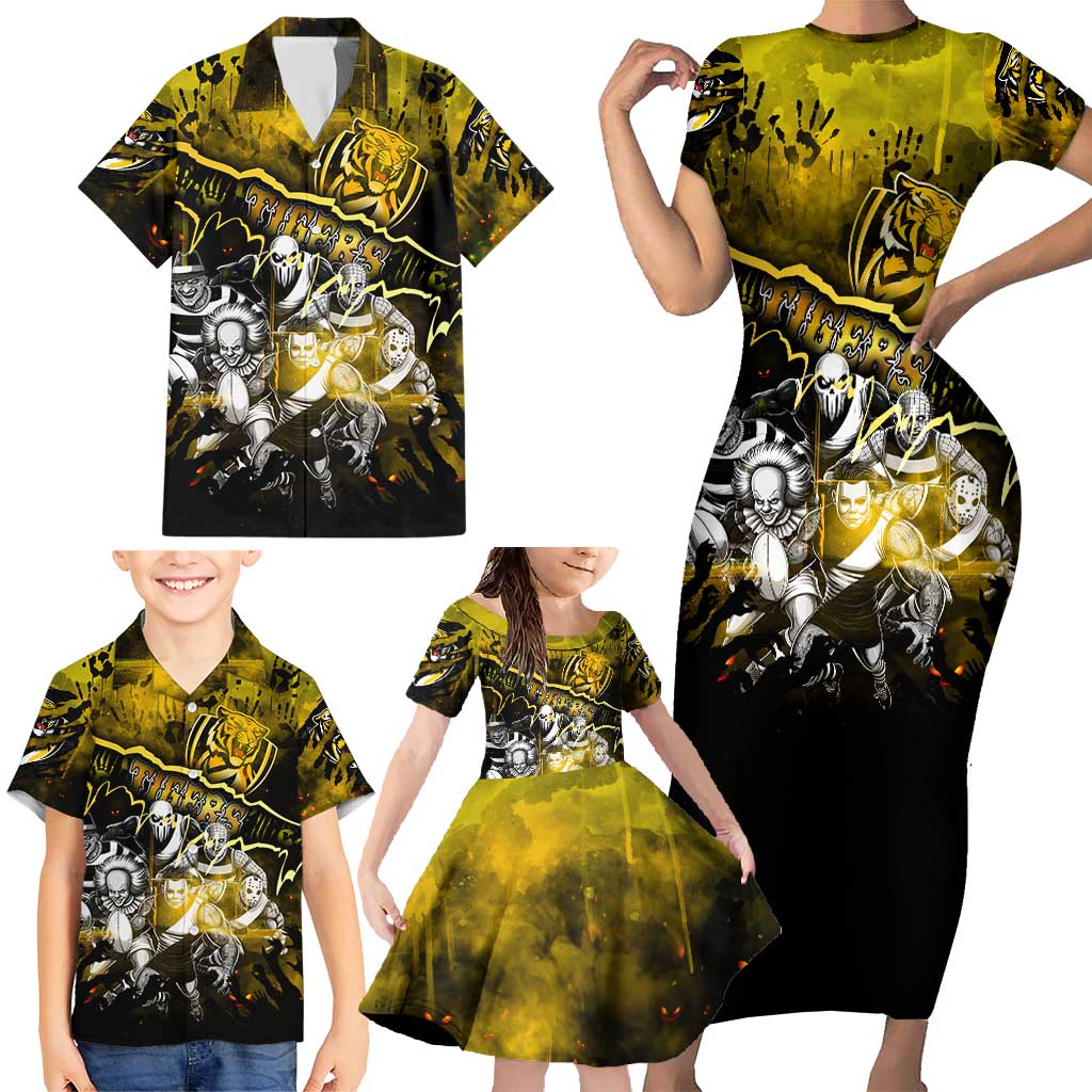 Step Into Horror Domain Tiger Football Family Matching Short Sleeve Bodycon Dress and Hawaiian Shirt Halloween Horror Movie Characters - Aussie Hoodie