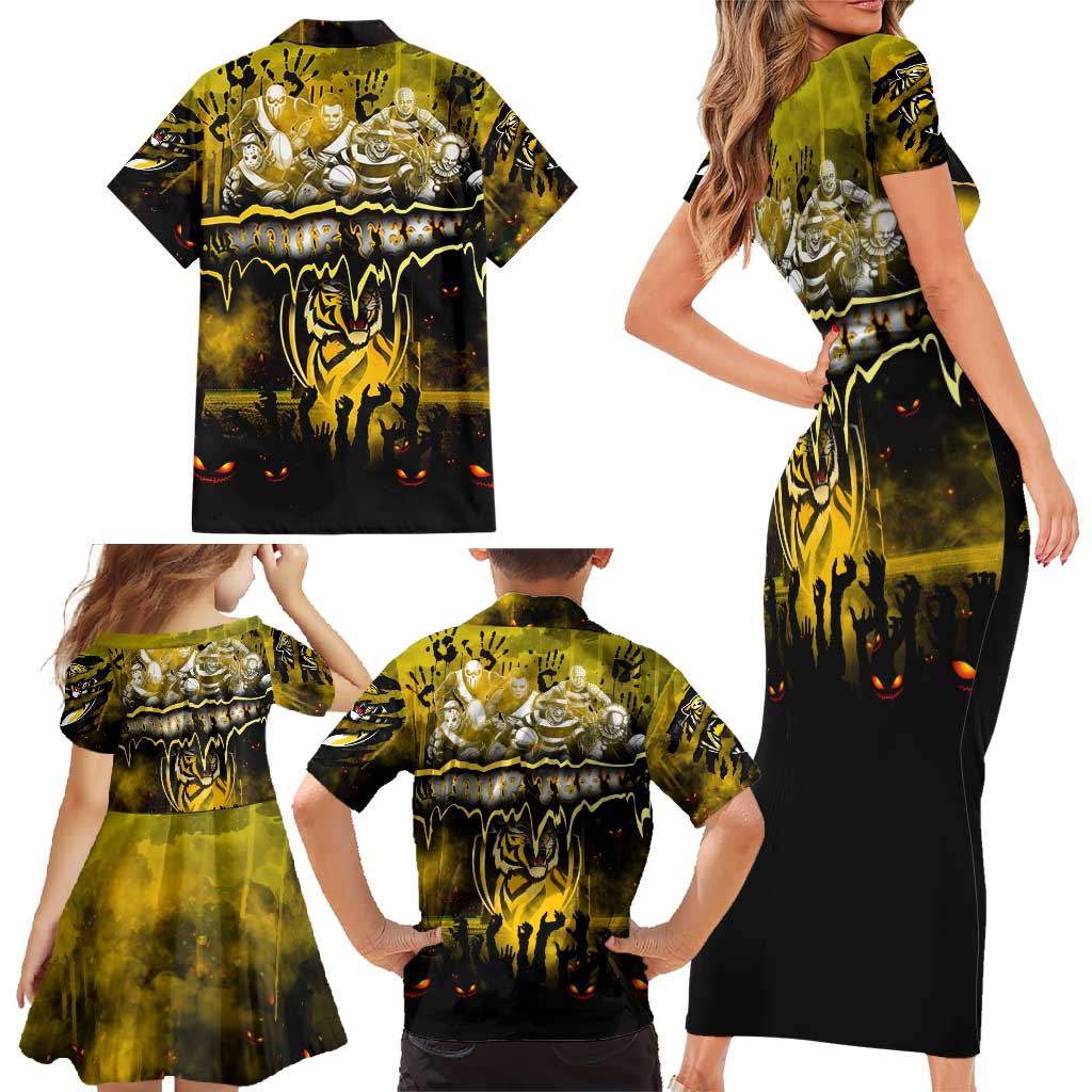 Step Into Horror Domain Tiger Football Family Matching Short Sleeve Bodycon Dress and Hawaiian Shirt Halloween Horror Movie Characters - Aussie Hoodie