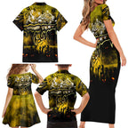 Step Into Horror Domain Tiger Football Family Matching Short Sleeve Bodycon Dress and Hawaiian Shirt Halloween Horror Movie Characters - Aussie Hoodie