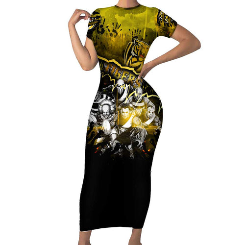 Step Into Horror Domain Tiger Football Family Matching Short Sleeve Bodycon Dress and Hawaiian Shirt Halloween Horror Movie Characters - Aussie Hoodie