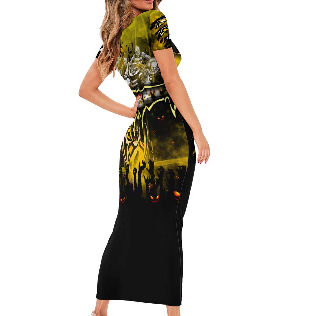 Step Into Horror Domain Tiger Football Family Matching Short Sleeve Bodycon Dress and Hawaiian Shirt Halloween Horror Movie Characters - Aussie Hoodie