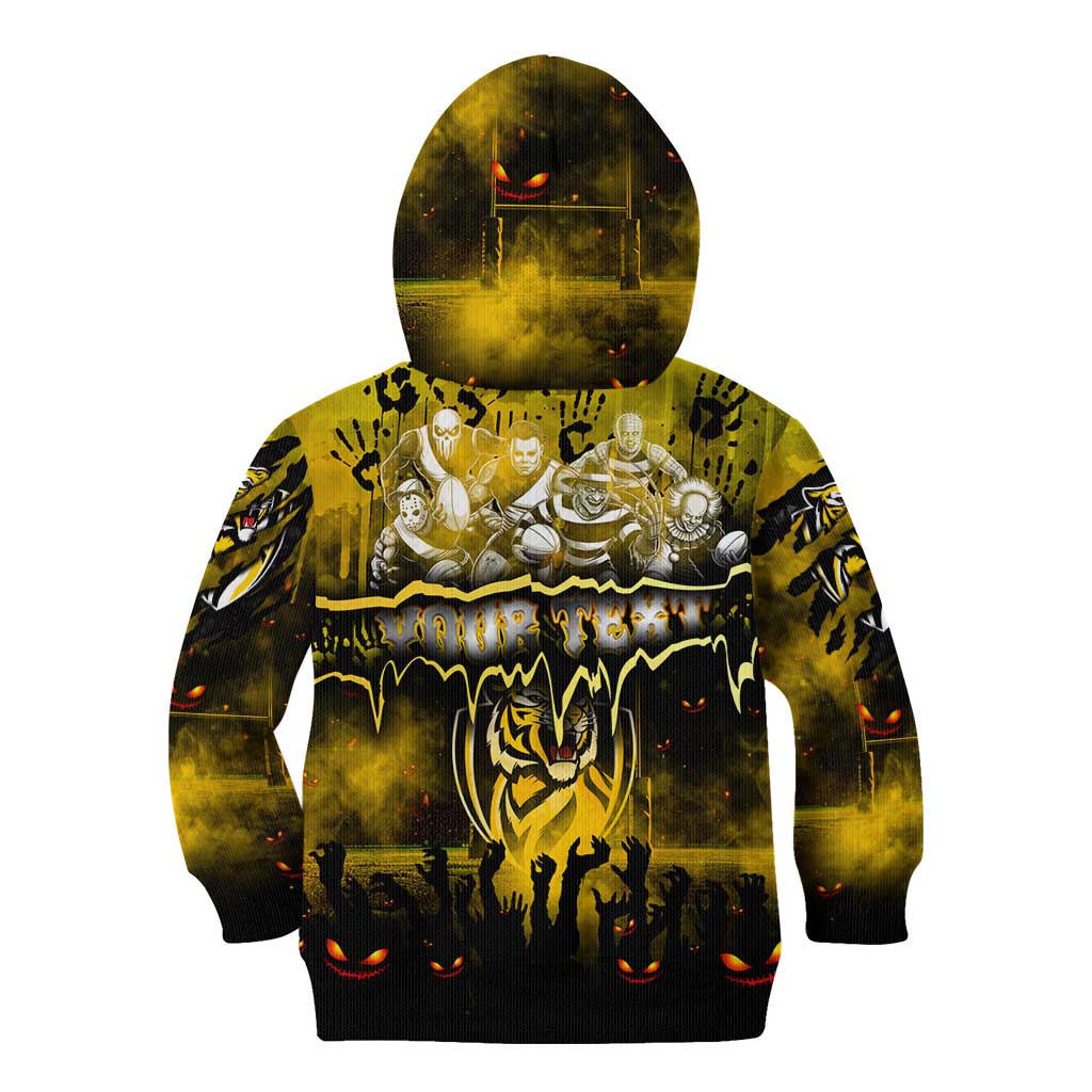 Step Into Horror Domain Tiger Football Kid Hoodie Halloween Horror Movie Characters - Aussie Hoodie
