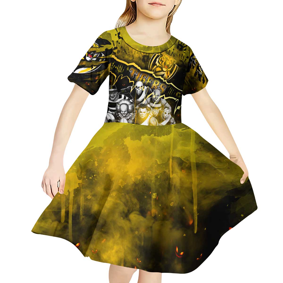 Step Into Horror Domain Tiger Football Kid Short Sleeve Dress Halloween Horror Movie Characters - Aussie Hoodie