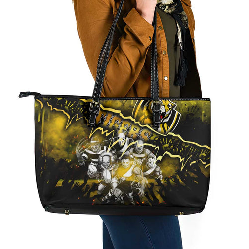Step Into Horror Domain Tiger Football Leather Tote Bag Halloween Horror Movie Characters - Aussie Hoodie