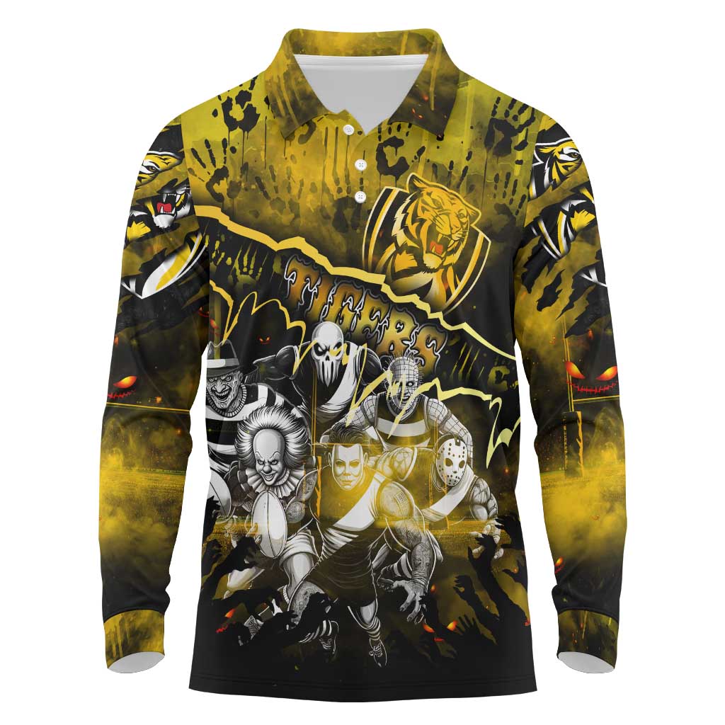 Step Into Horror Domain Tiger Football Long Sleeve Polo Shirt Halloween Horror Movie Characters - Aussie Hoodie