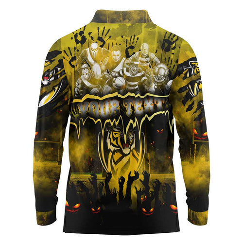 Step Into Horror Domain Tiger Football Long Sleeve Polo Shirt Halloween Horror Movie Characters - Aussie Hoodie
