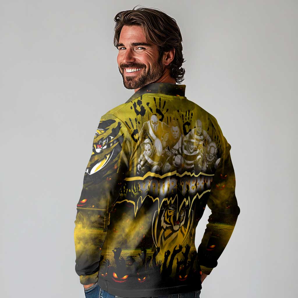 Step Into Horror Domain Tiger Football Long Sleeve Polo Shirt Halloween Horror Movie Characters - Aussie Hoodie