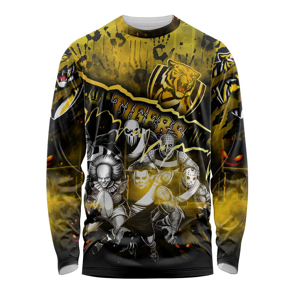 Step Into Horror Domain Tiger Football Long Sleeve Shirt Halloween Horror Movie Characters - Aussie Hoodie