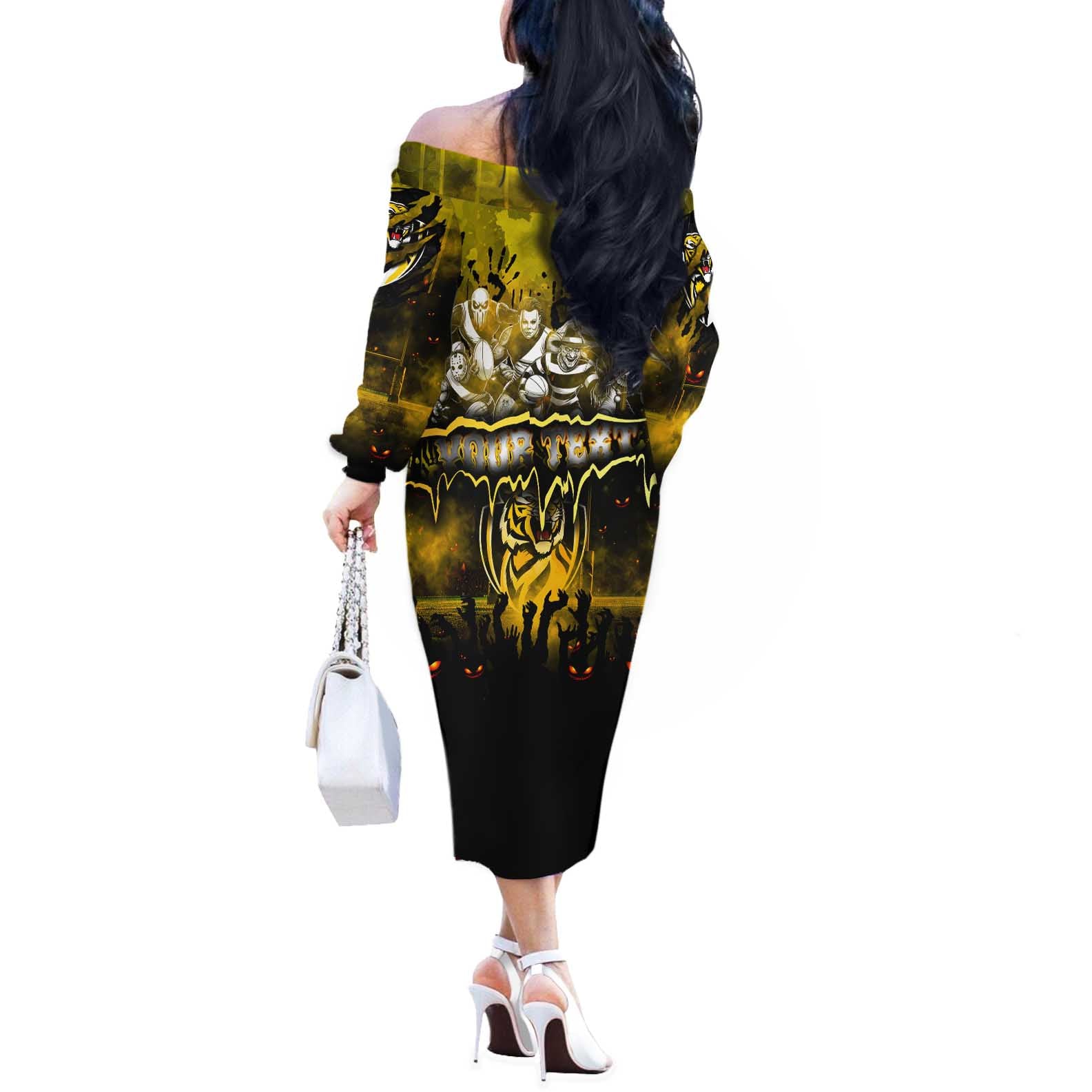Step Into Horror Domain Tiger Football Off The Shoulder Long Sleeve Dress Halloween Horror Movie Characters - Aussie Hoodie