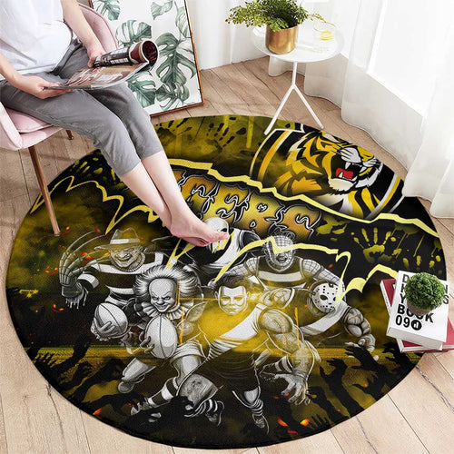 Step Into Horror Domain Tiger Football Round Carpet Halloween Horror Movie Characters - Aussie Hoodie