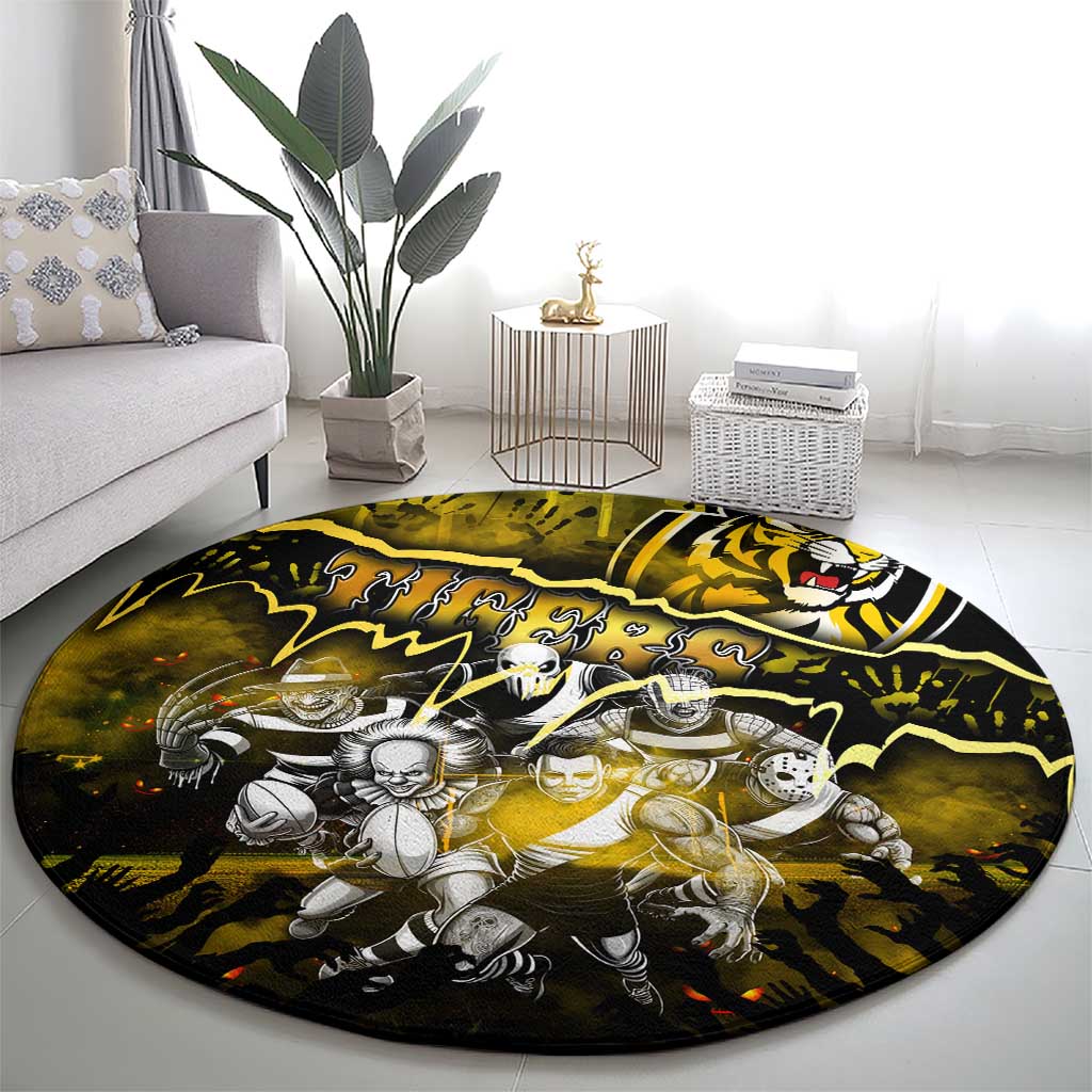 Step Into Horror Domain Tiger Football Round Carpet Halloween Horror Movie Characters - Aussie Hoodie