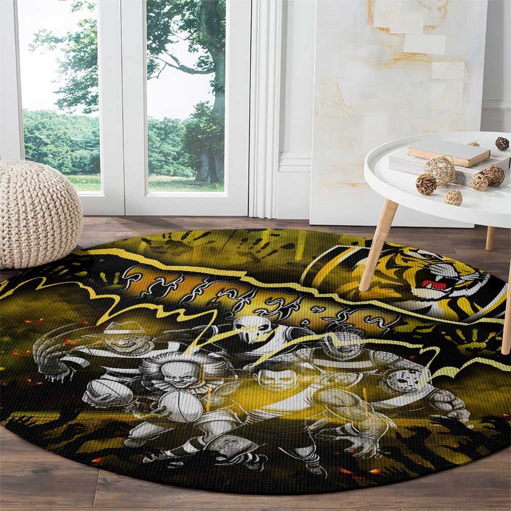 Step Into Horror Domain Tiger Football Round Carpet Halloween Horror Movie Characters - Aussie Hoodie