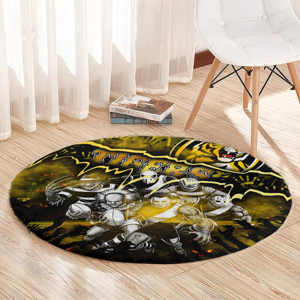 Step Into Horror Domain Tiger Football Round Carpet Halloween Horror Movie Characters - Aussie Hoodie