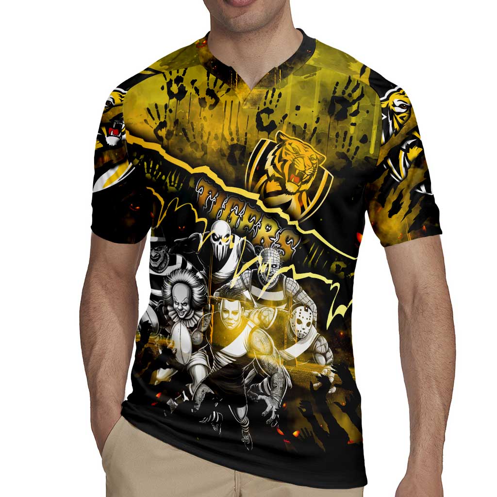 Step Into Horror Domain Tiger Football Rugby Jersey Halloween Horror Movie Characters - Aussie Hoodie