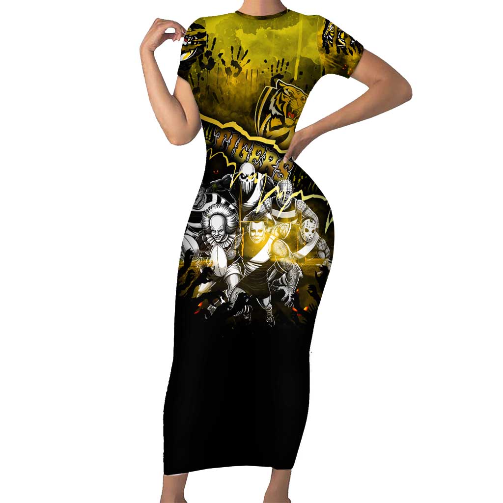 Step Into Horror Domain Tiger Football Short Sleeve Bodycon Dress Halloween Horror Movie Characters - Aussie Hoodie