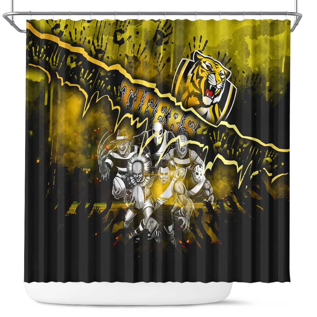 Step Into Horror Domain Tiger Football Shower Curtain Halloween Horror Movie Characters - Aussie Hoodie