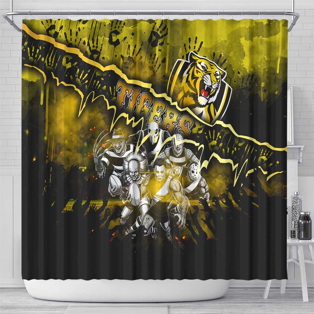 Step Into Horror Domain Tiger Football Shower Curtain Halloween Horror Movie Characters - Aussie Hoodie