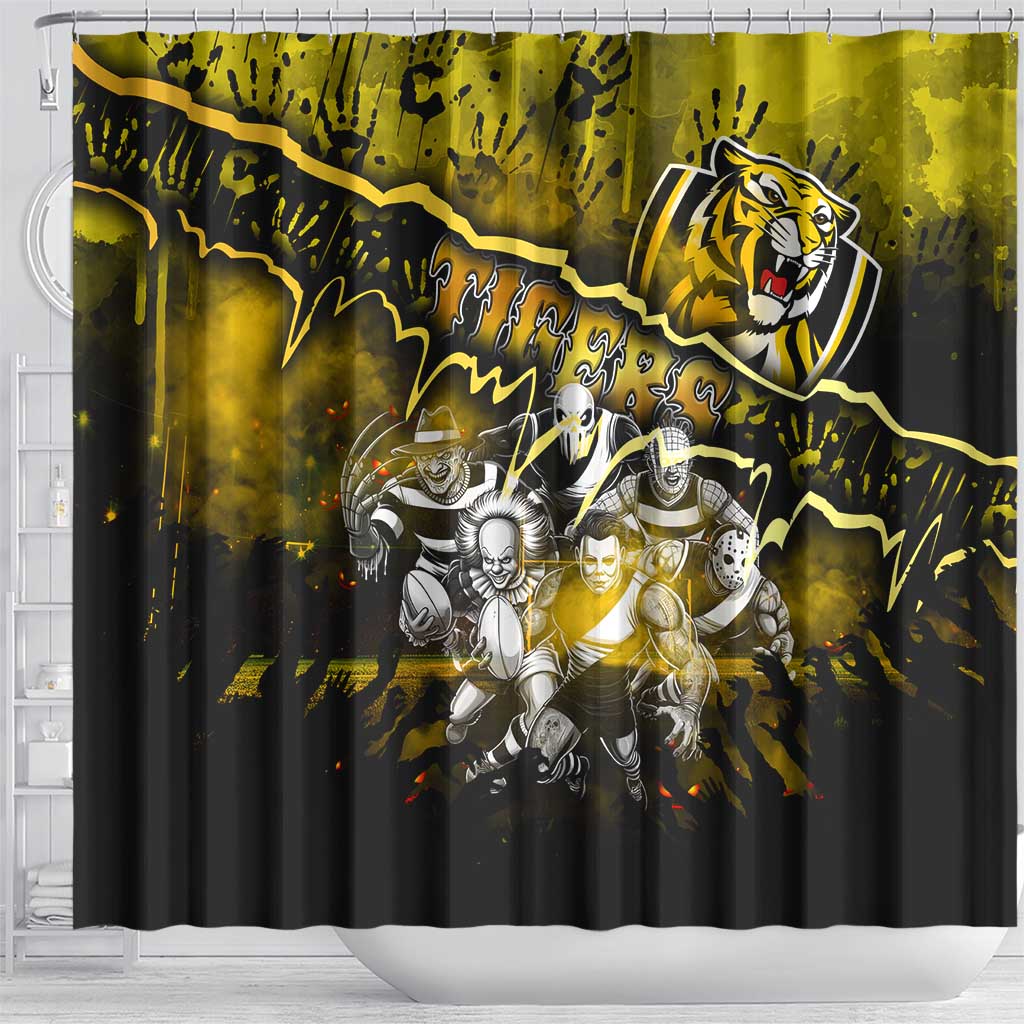 Step Into Horror Domain Tiger Football Shower Curtain Halloween Horror Movie Characters - Aussie Hoodie