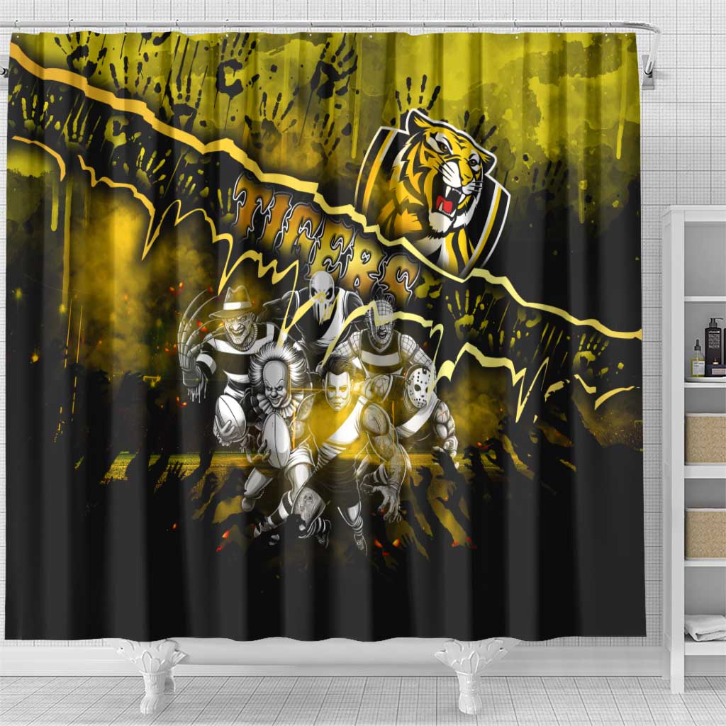 Step Into Horror Domain Tiger Football Shower Curtain Halloween Horror Movie Characters - Aussie Hoodie