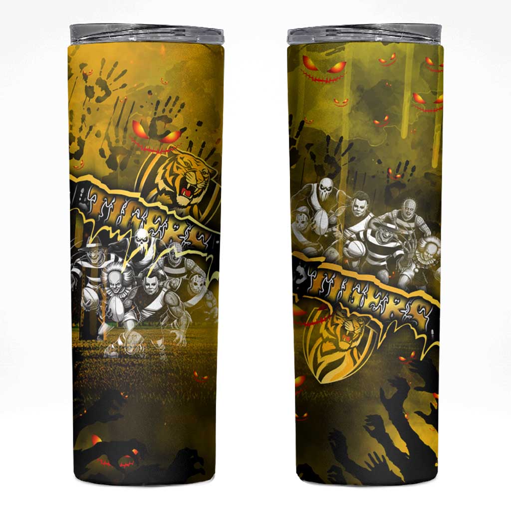 Step Into Horror Domain Tiger Football Skinny Tumbler Halloween Horror Movie Characters - Aussie Hoodie