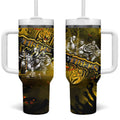 Step Into Horror Domain Tiger Football Tumbler With Handle Halloween Horror Movie Characters - Aussie Hoodie