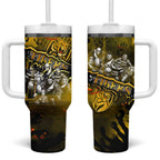Step Into Horror Domain Tiger Football Tumbler With Handle Halloween Horror Movie Characters - Aussie Hoodie
