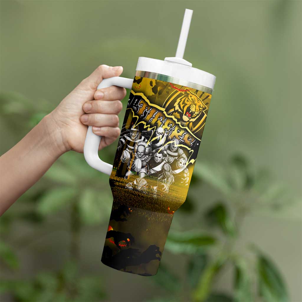 Step Into Horror Domain Tiger Football Tumbler With Handle Halloween Horror Movie Characters - Aussie Hoodie