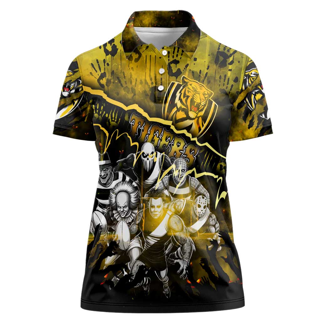 Step Into Horror Domain Tiger Football Women Polo Shirt Halloween Horror Movie Characters - Aussie Hoodie