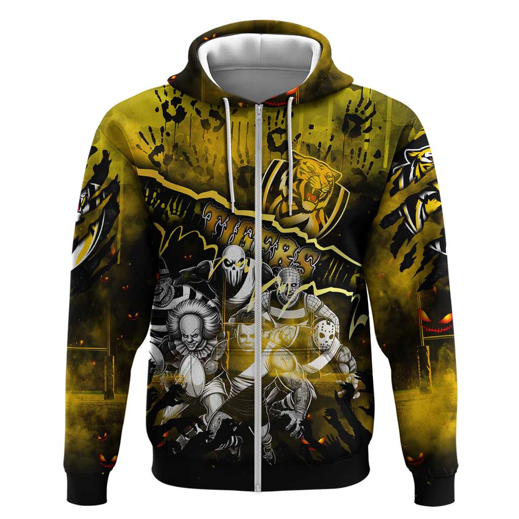 Step Into Horror Domain Tiger Football Zip Hoodie Halloween Horror Movie Characters - Aussie Hoodie