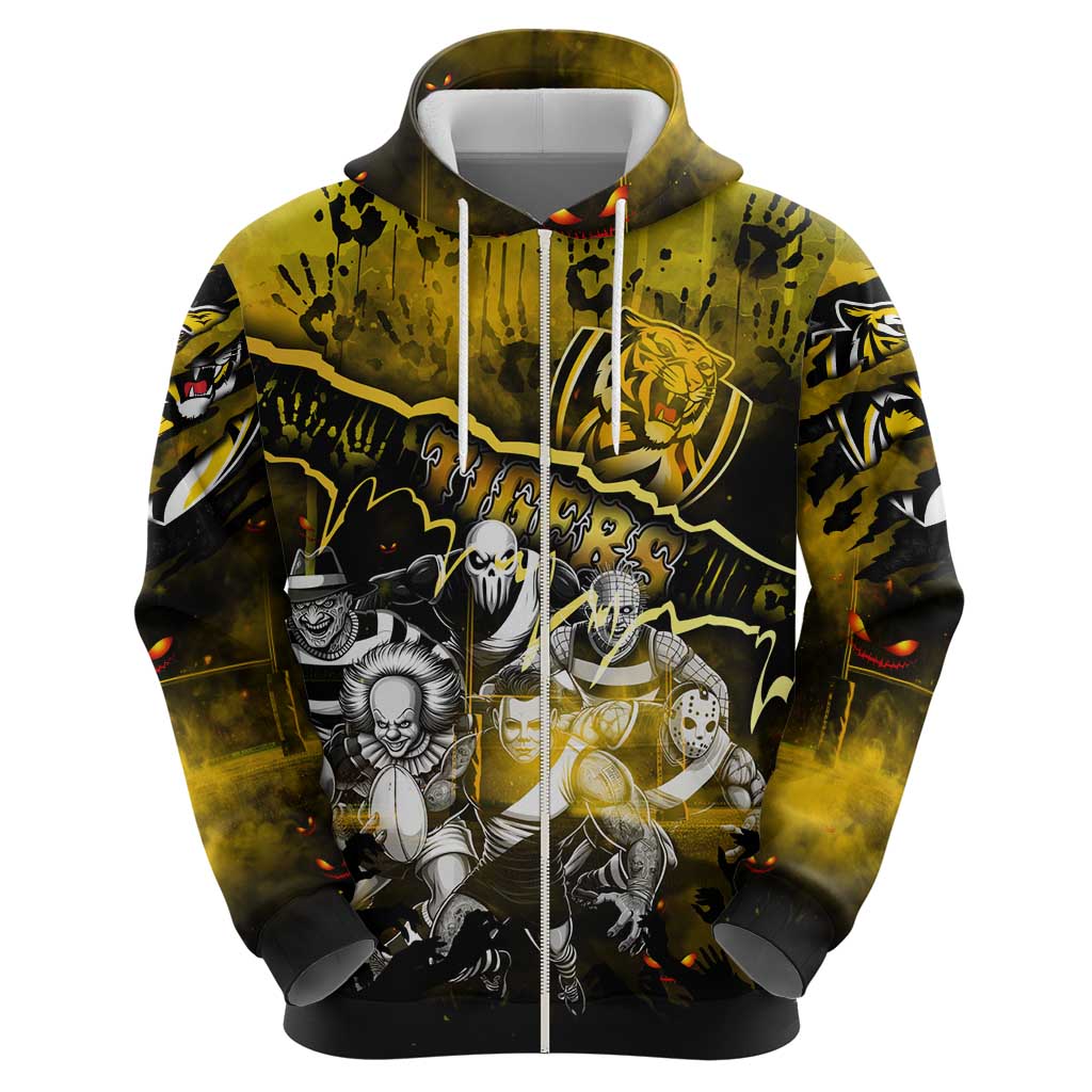 Step Into Horror Domain Tiger Football Zip Hoodie Halloween Horror Movie Characters - Aussie Hoodie
