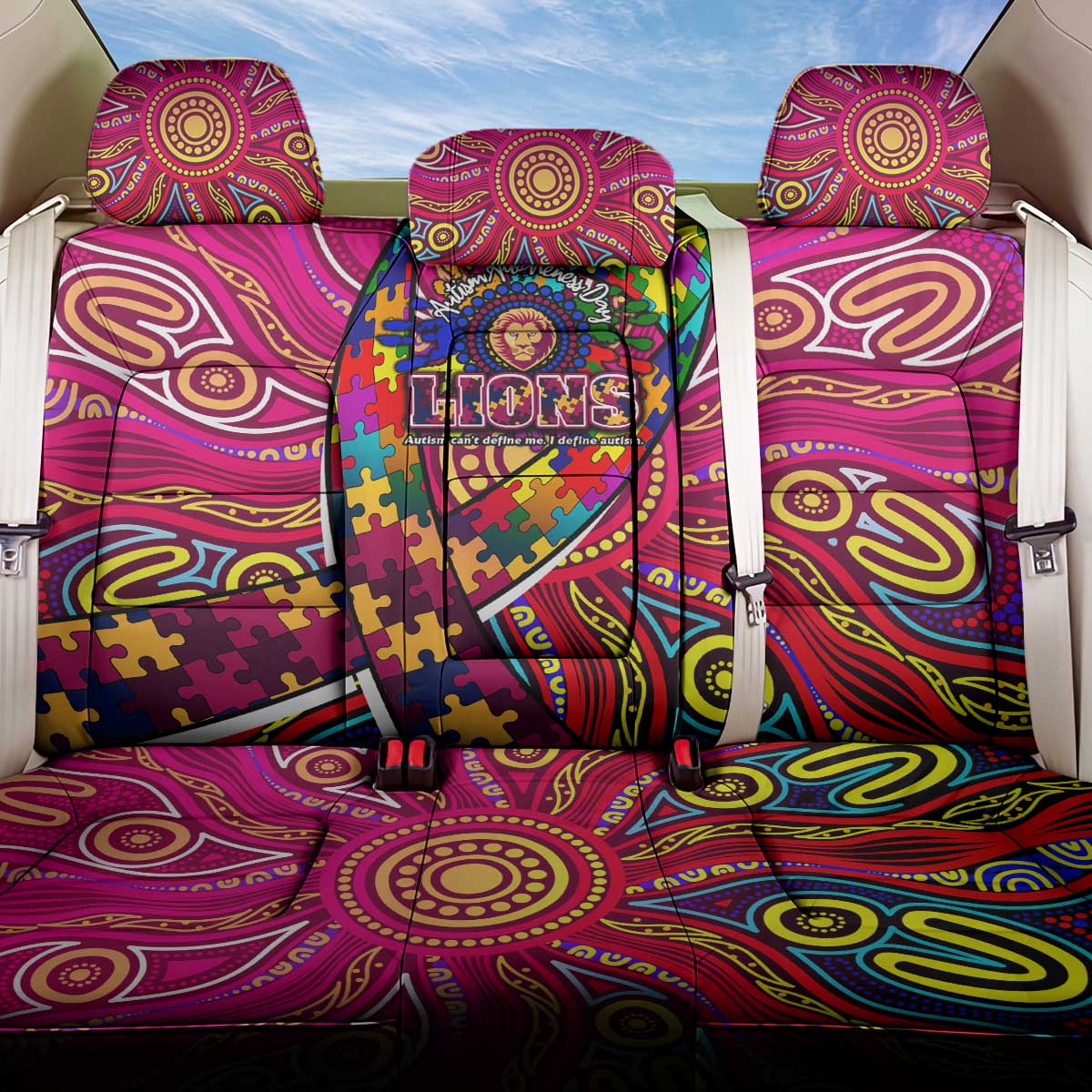 Autism Awareness Australia Brisbane Lions Back Car Seat Cover Aboriginal Indigenous Art