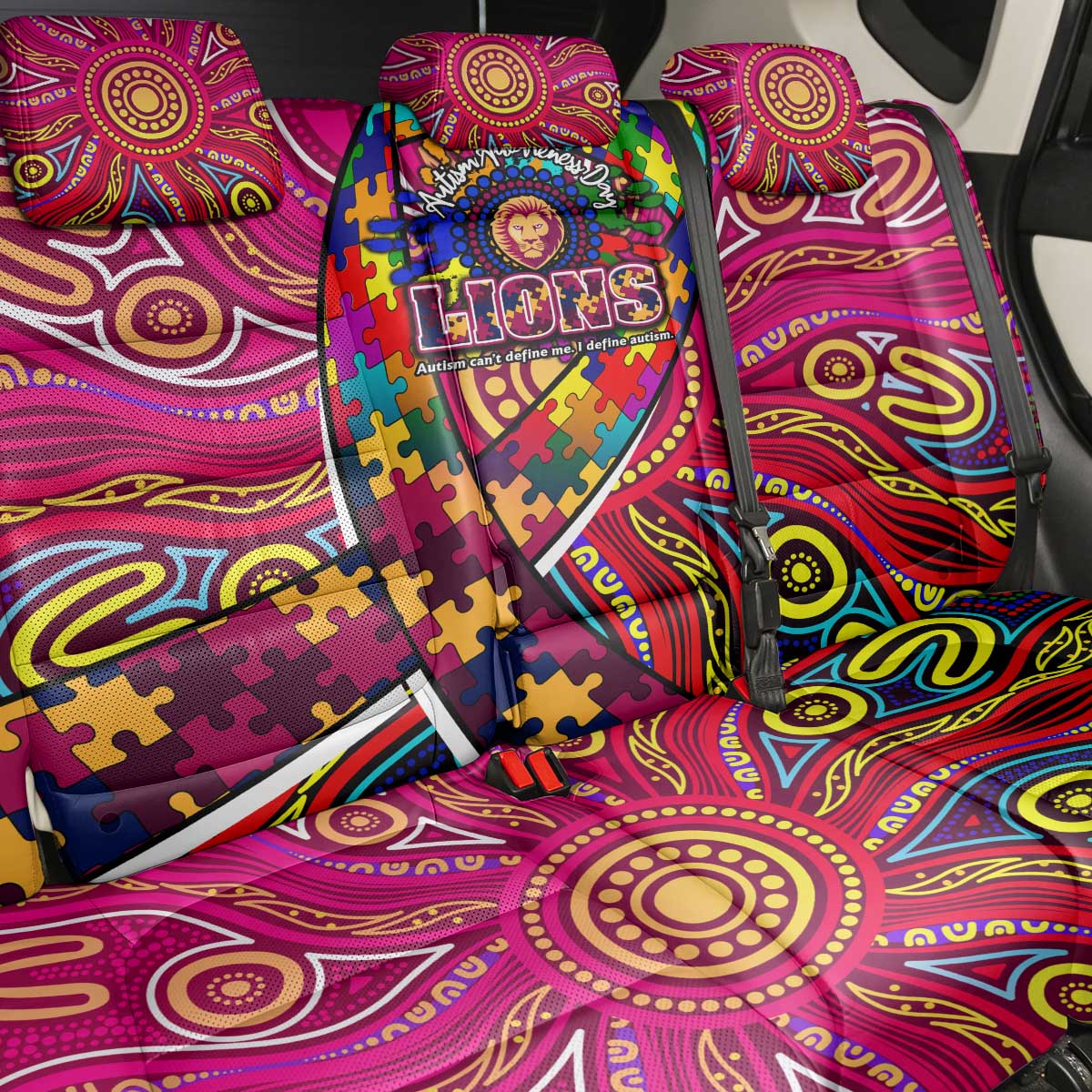 Autism Awareness Australia Brisbane Lions Back Car Seat Cover Aboriginal Indigenous Art