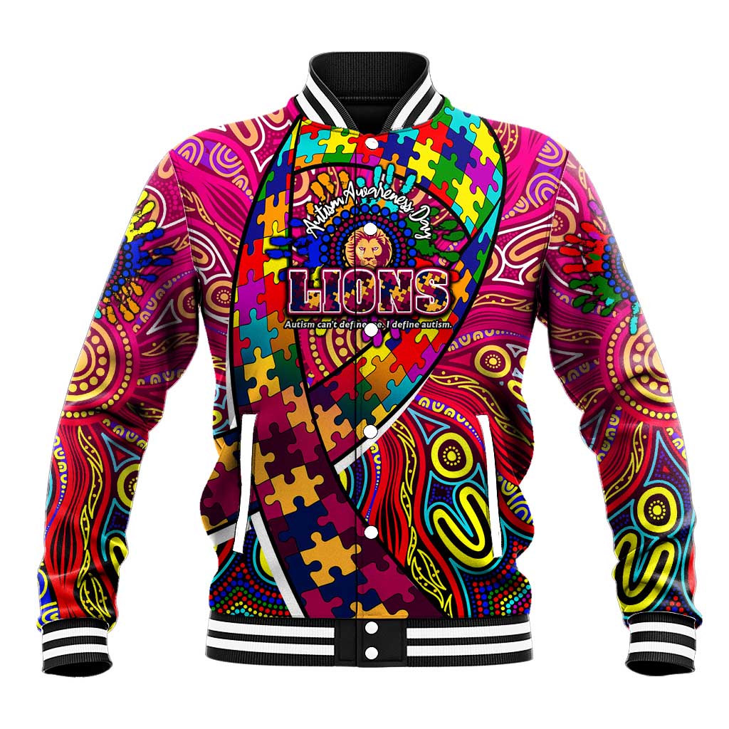 Autism Awareness Australia Brisbane Lions Baseball Jacket Aboriginal Indigenous Art