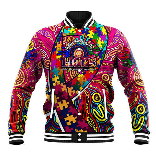 Autism Awareness Australia Brisbane Lions Baseball Jacket Aboriginal Indigenous Art
