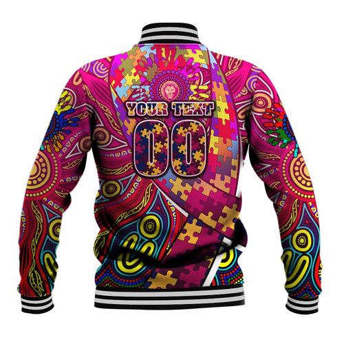 Autism Awareness Australia Brisbane Lions Baseball Jacket Aboriginal Indigenous Art