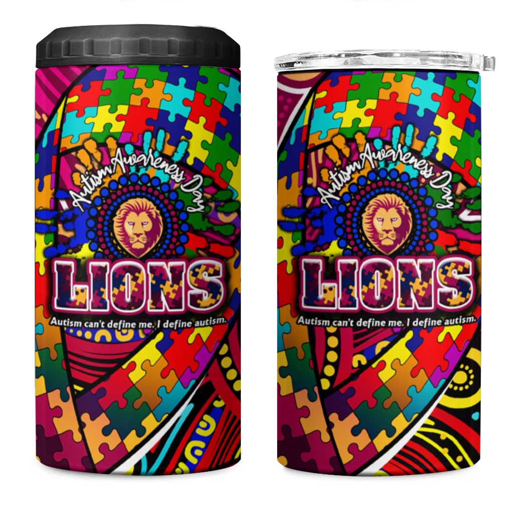 Autism Awareness Australia Brisbane Lions 4 in 1 Can Cooler Tumbler Aboriginal Indigenous Art