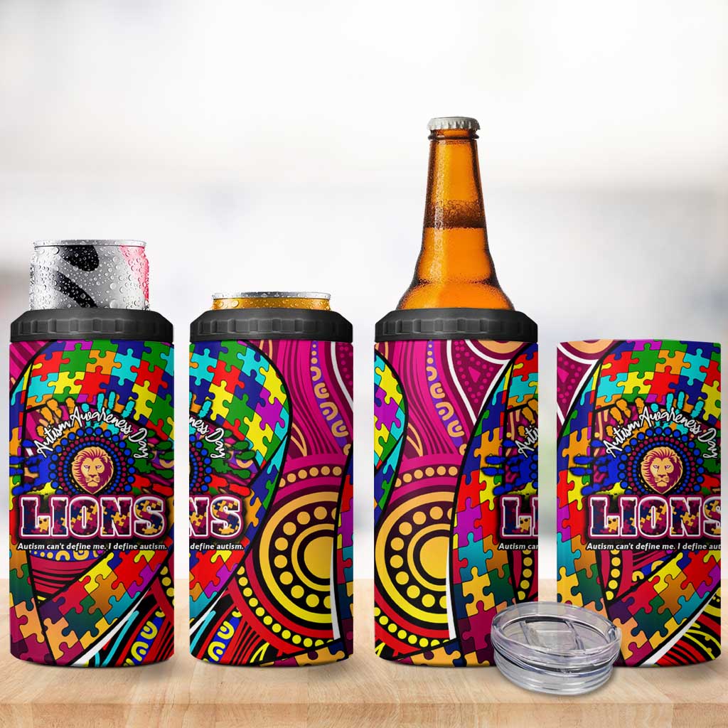 Autism Awareness Australia Brisbane Lions 4 in 1 Can Cooler Tumbler Aboriginal Indigenous Art