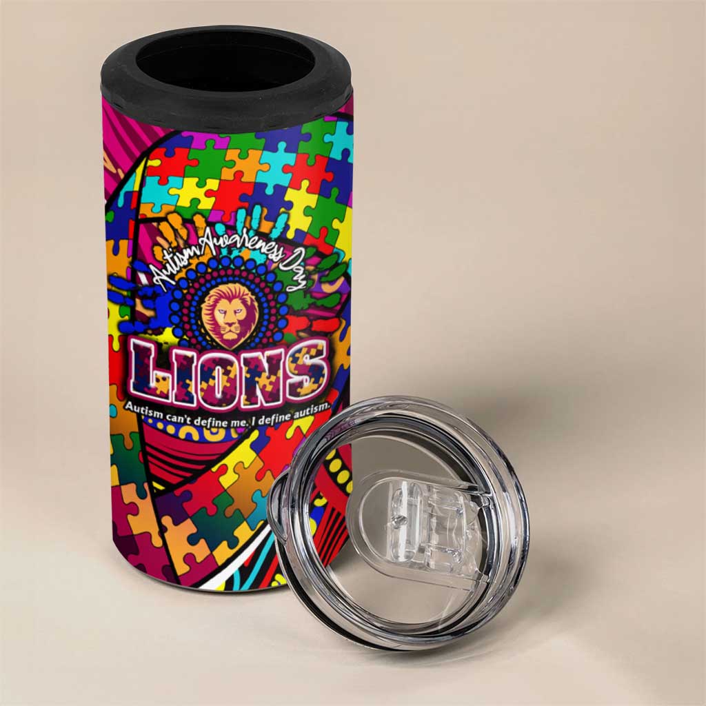 Autism Awareness Australia Brisbane Lions 4 in 1 Can Cooler Tumbler Aboriginal Indigenous Art