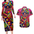 Autism Awareness Australia Brisbane Lions Couples Matching Long Sleeve Bodycon Dress and Hawaiian Shirt Aboriginal Indigenous Art