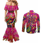Autism Awareness Australia Brisbane Lions Couples Matching Mermaid Dress and Long Sleeve Button Shirt Aboriginal Indigenous Art
