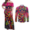 Autism Awareness Australia Brisbane Lions Couples Matching Off Shoulder Maxi Dress and Long Sleeve Button Shirt Aboriginal Indigenous Art