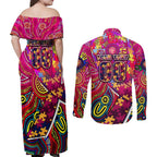 Autism Awareness Australia Brisbane Lions Couples Matching Off Shoulder Maxi Dress and Long Sleeve Button Shirt Aboriginal Indigenous Art
