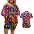 Autism Awareness Australia Brisbane Lions Couples Matching Off Shoulder Short Dress and Hawaiian Shirt Aboriginal Indigenous Art