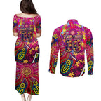 Autism Awareness Australia Brisbane Lions Couples Matching Puletasi and Long Sleeve Button Shirt Aboriginal Indigenous Art