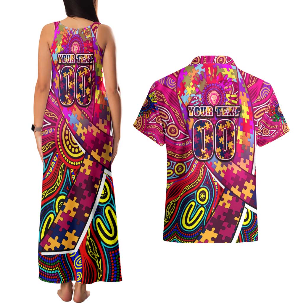 Autism Awareness Australia Brisbane Lions Couples Matching Tank Maxi Dress and Hawaiian Shirt Aboriginal Indigenous Art